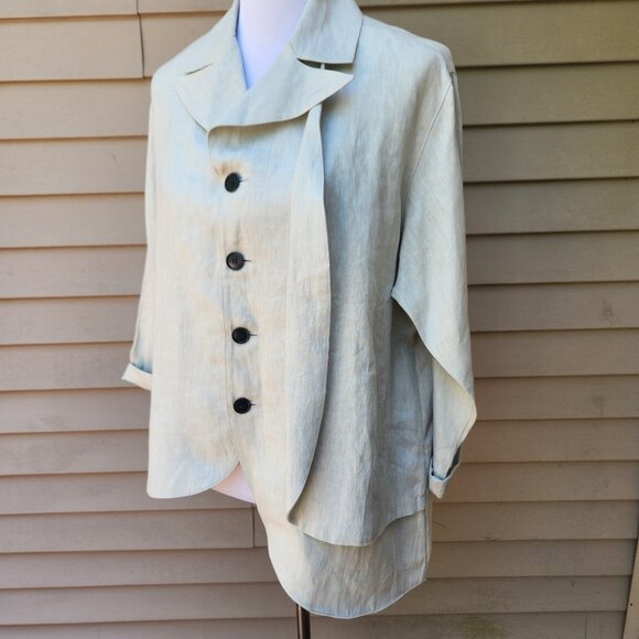 Blanque 100% Linen Button-Up Blouse Cream Asymmetric Draped Natural USA - Picture 7 of 14